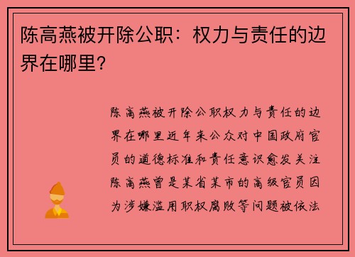 陈高燕被开除公职：权力与责任的边界在哪里？
