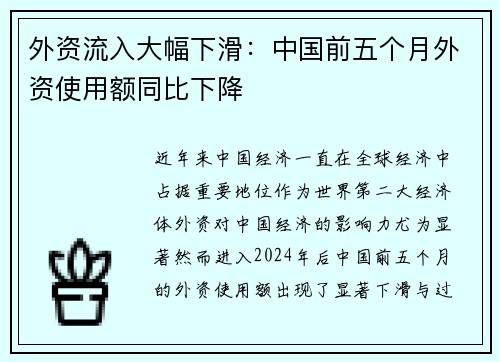 外资流入大幅下滑：中国前五个月外资使用额同比下降