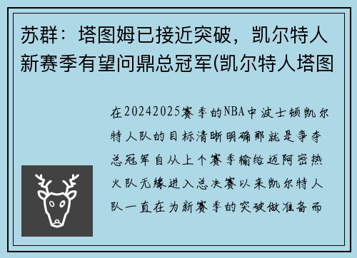 苏群：塔图姆已接近突破，凯尔特人新赛季有望问鼎总冠军(凯尔特人塔图姆球衣号码)