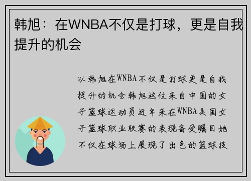 韩旭：在WNBA不仅是打球，更是自我提升的机会