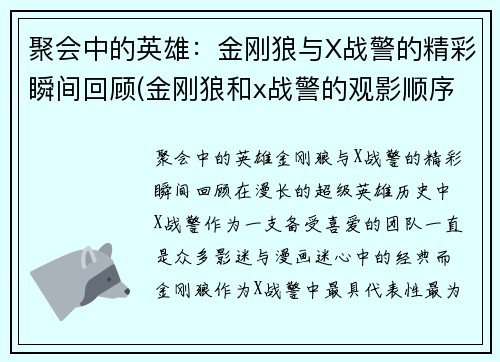 聚会中的英雄：金刚狼与X战警的精彩瞬间回顾(金刚狼和x战警的观影顺序)