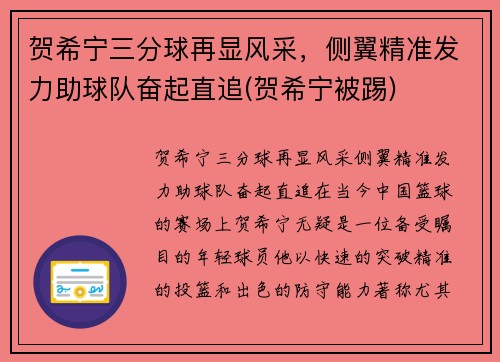 贺希宁三分球再显风采，侧翼精准发力助球队奋起直追(贺希宁被踢)