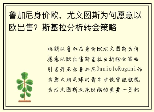 鲁加尼身价欧，尤文图斯为何愿意以欧出售？斯基拉分析转会策略